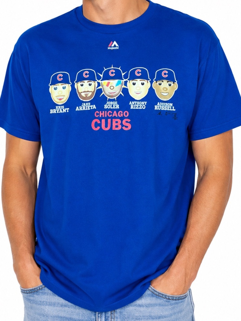 Majestic Chicago Cubs Bryant Rizzo MLB Graphic Tee Mens M Baseball Blue Shirt